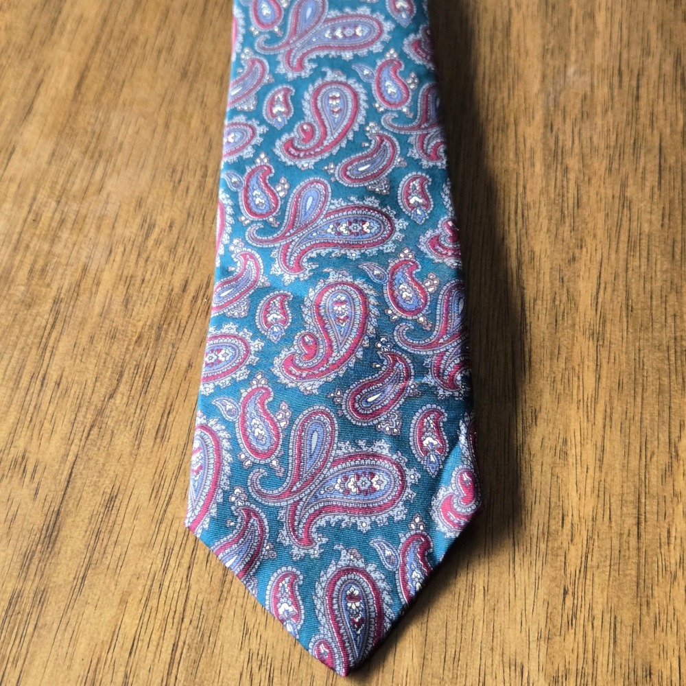 Envoy Mens‎ Silk Paisley Tie Teal Red Purple Made in USA Classic Necktie 3.25"